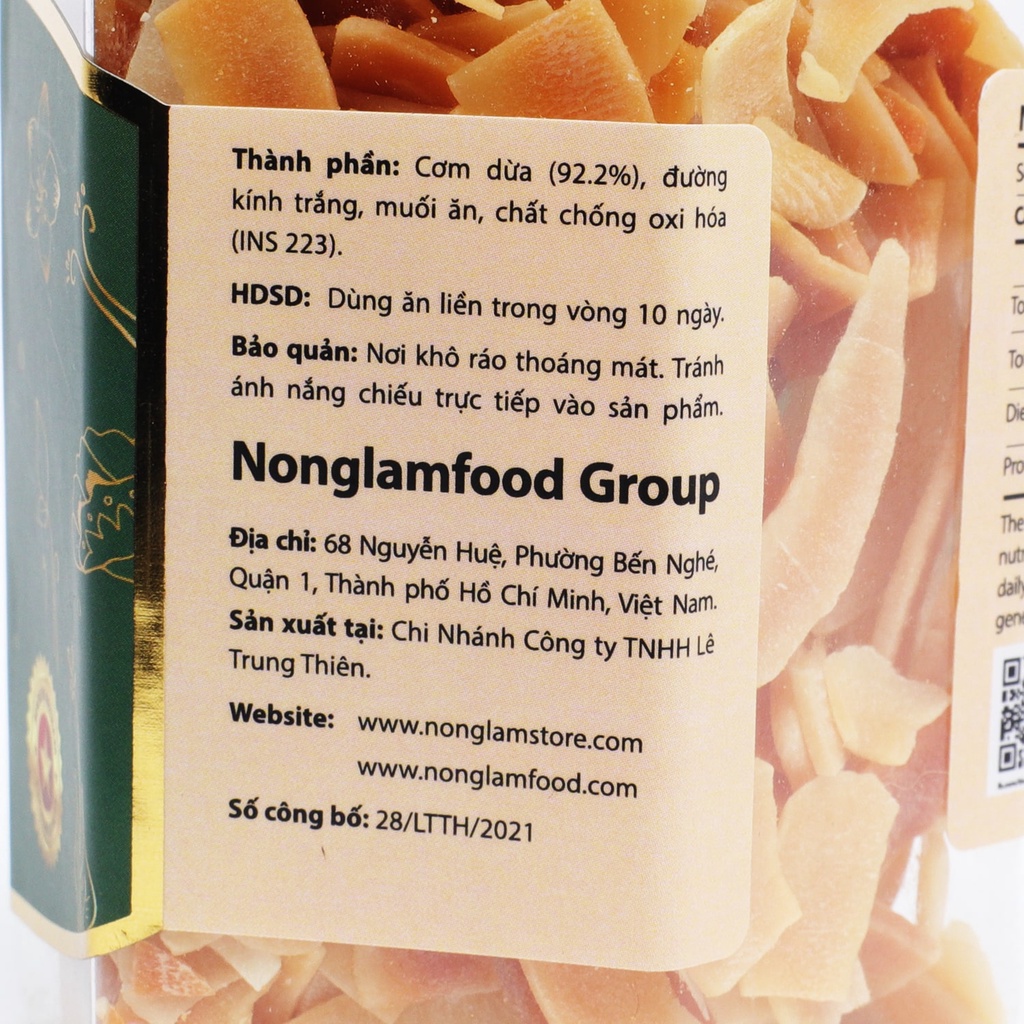 Dừa Bến Tre sấy giòn Nonglamfood hũ 100g | Quà tặng cao cấp cho người thân, bạn bè, đối tác