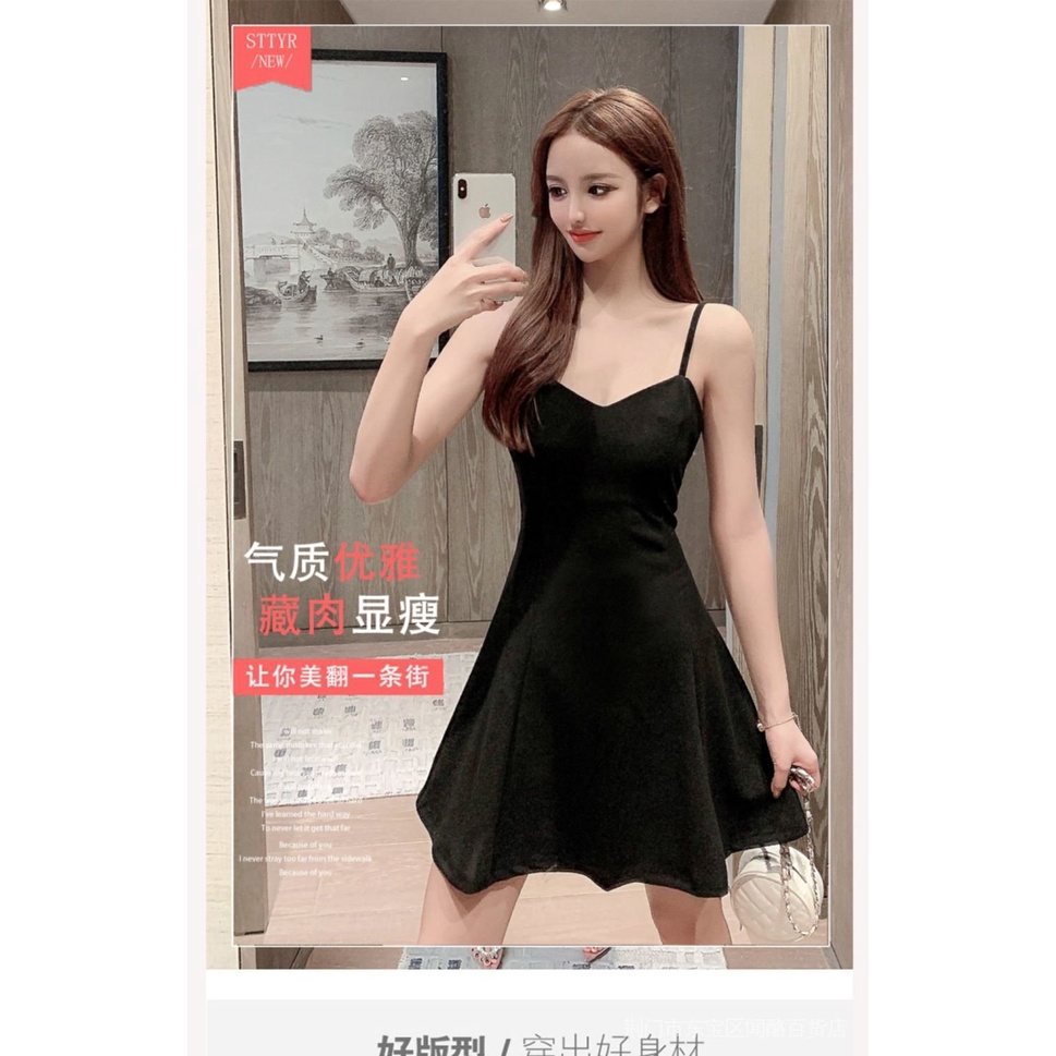 Đầm Hai Dây Dáng Chữ a Màu Đen Phong Cách Pháp Thời Trang Mùa Hè Quyến Rũ Cho Nữ U6A7