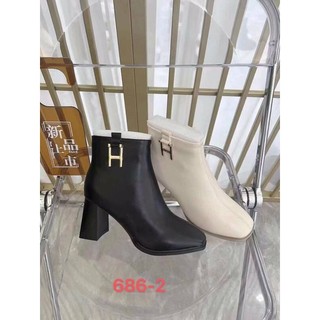 Bốt da mềm cổ ngắn gót 7p chữ H hàng cao cấp