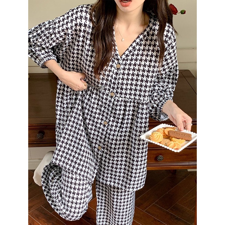 Bộ Đồ Ngủ Tay Dài Phong Cách Hàn Quốc Đơn Giản Thời Trang Mùa Thu Hàng Mới Dành Cho Bạn Nữ