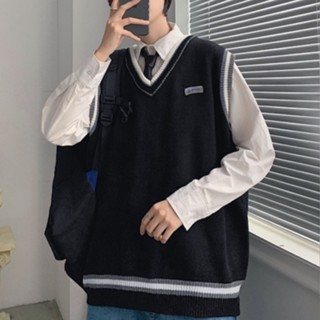 Áo gile nam len cổ V form rộng thời trang ulzzang học sinh hàn quốc áo gile len mặc ngoài oversize unisex đi học đi chơi