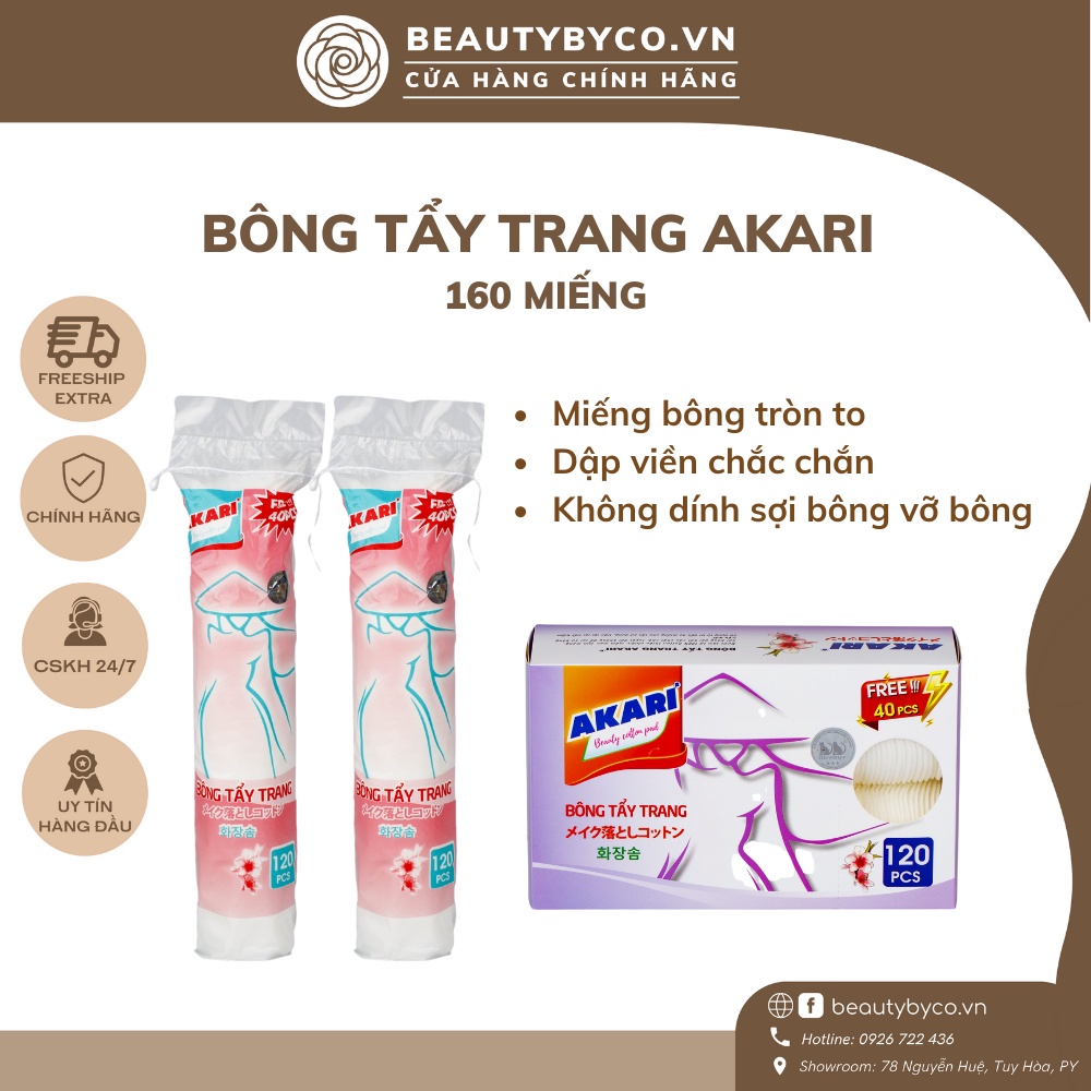 Bông tẩy trang AKARI Nhật Bản 160 miếng, bông to, mềm