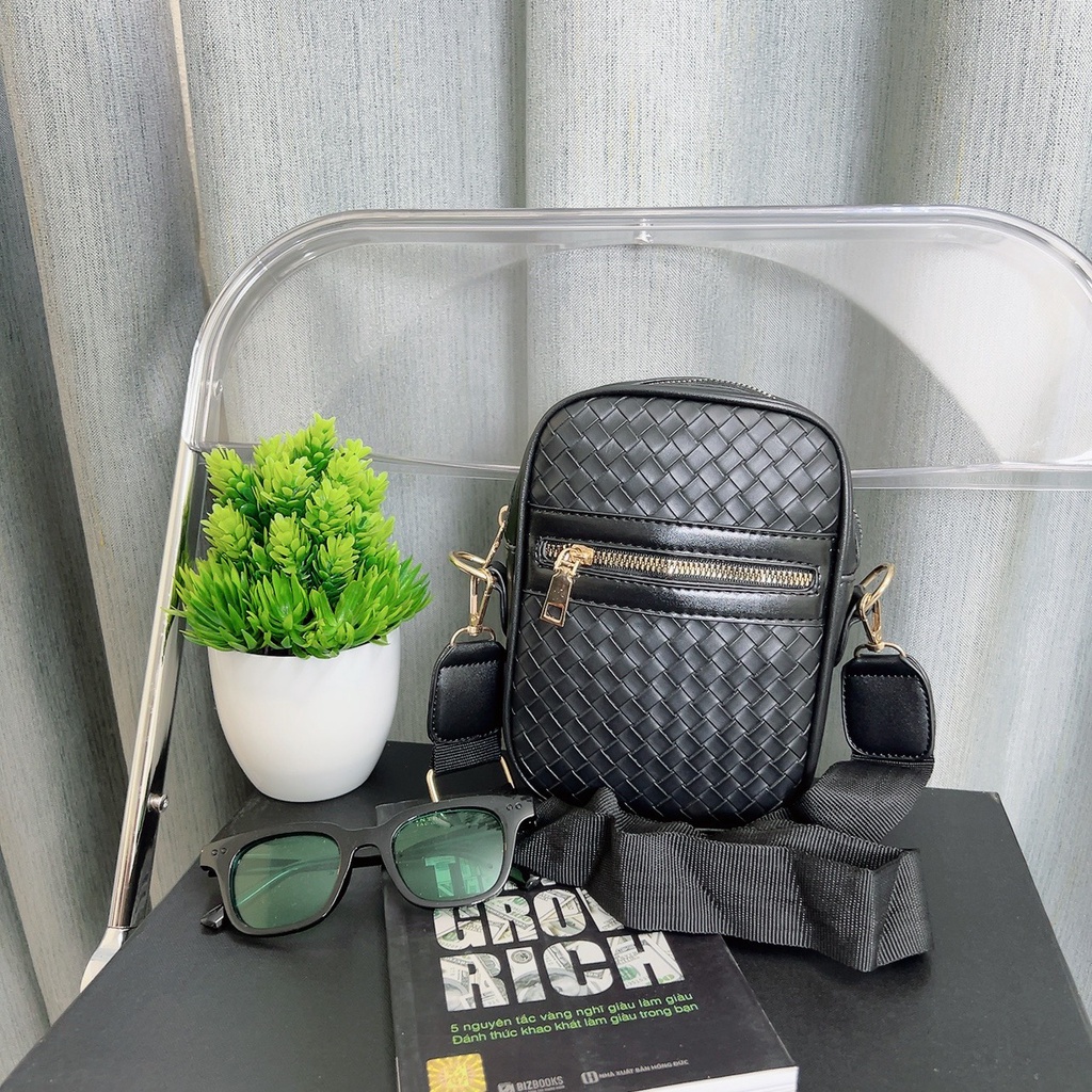 Túi đeo chéo da MOKANA túi chéo nam họa tiết đan chống sốc chống nước nhỏ gọn TC040