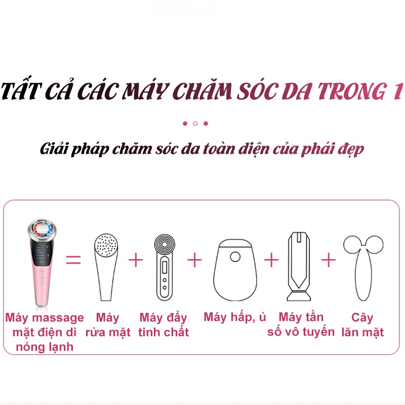 Máy massage mặt nóng lạnh ion, Máy đẩy tinh chất điện di cao cấp Trẻ hóa da, giảm mụn Bảo Hành 6TH QStore
