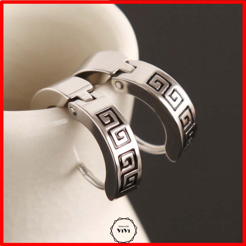 Bông tai nam/nữ khuyên tròn hoa văn Pattern – ViVi_Gift