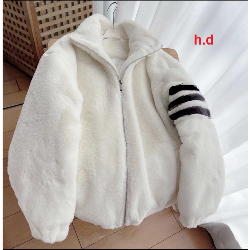 Áo khoác lông cừu Unisex 4 sọc tay siêu ấm áp bất chấp rét đại hàn