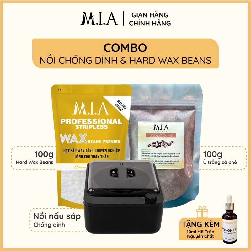 Combo Sáp Wax Lông Cao Cấp Premier, 100gr Sáp Siêu Bám Lông và Nồi Chống Dính+ Mỡ Trăn