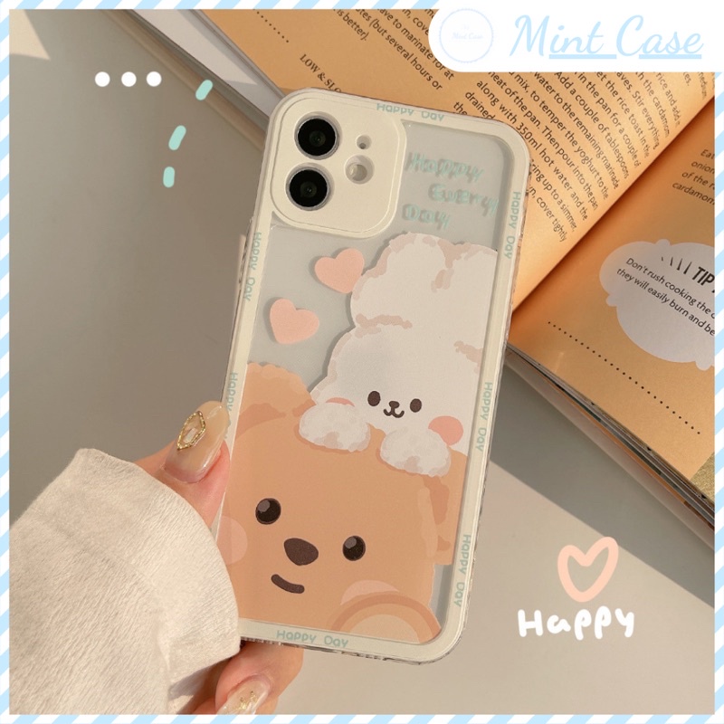 Ốp Điện Thoại iphone Gấu Happy Day  cạnh  14/14promax/7plus/8/8plus/x/xr/xs/11/12/13/pro/max/plus/pro