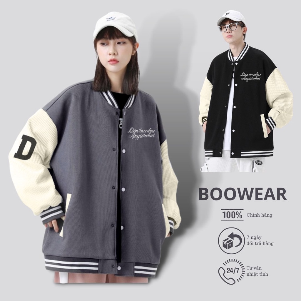 Áo khoác bomber unisex BOOWEAR , áo varsity jacket D nam nữ 2 lớp phong cách hàn quốc