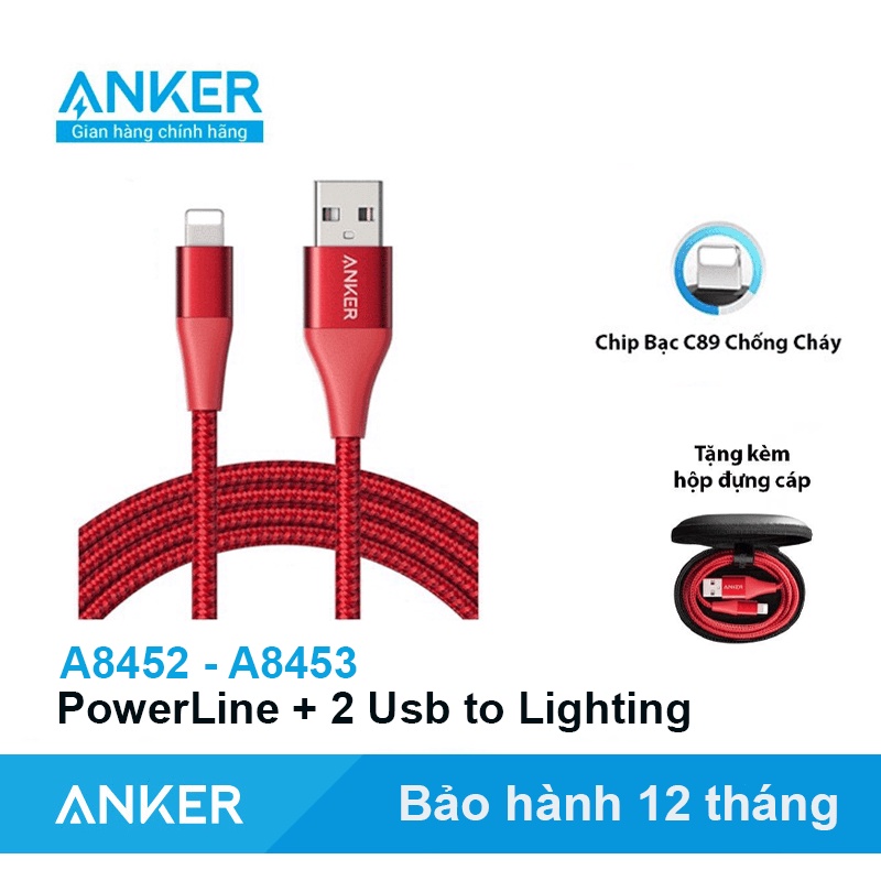 Dây cáp sạc ANKER USB to Lighting Chip C89 Bạc Powerline + II bọc dù - A8452 dài 0.9 Mét A8453 dài 1.8 Mét