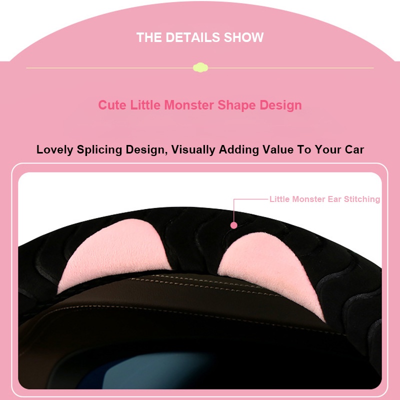 Vỏ Bọc Vô Lăng Xe Hơi 37-38CM Bằng Vải Lông Giữ Ấm Tai Mèo Hoạt Hình Nhiều Màu Sắc Chống Trượt