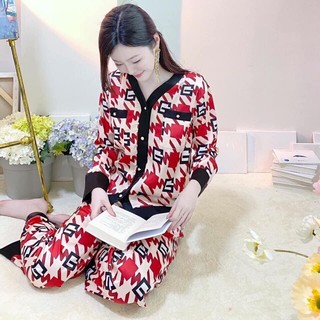 Pijama tay bồng cổ V giả dạ Tween lụa satin cao cấp quảng châu