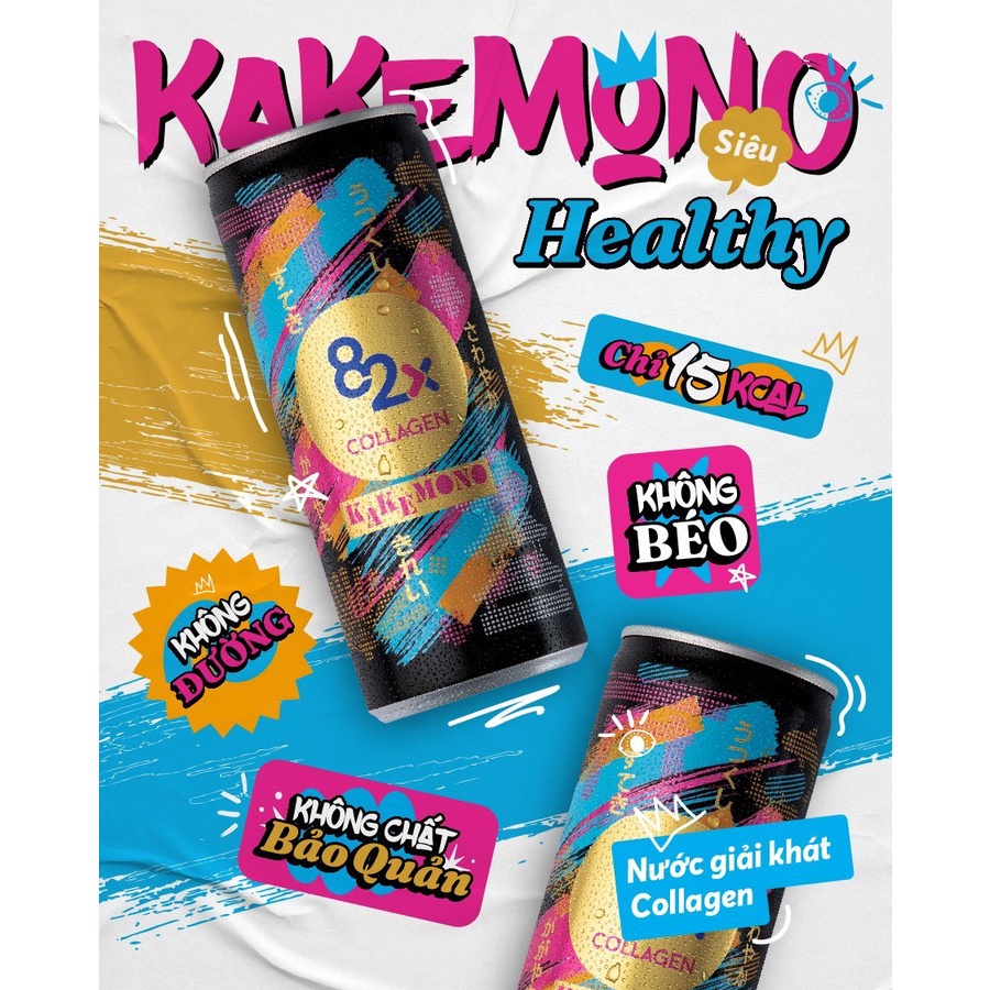 82X SET QUÀ KAKEMONO &quot; RẠNG RỠ &quot; pack 3 lon - Nước uống giải khát chứa Collagen 0ckal đến từ Thái Lan 245ml/lon.