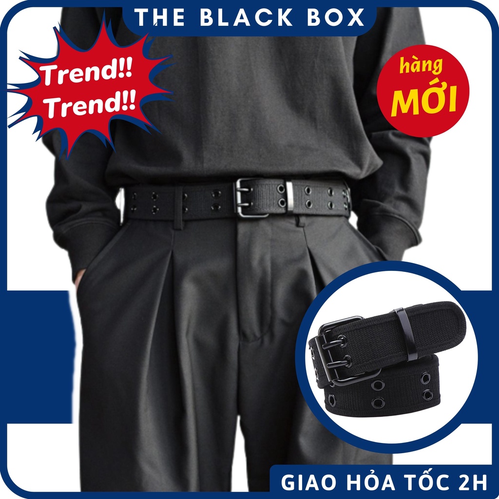 Thắt Lưng Unisex Vải Canvas Lỗ Khoá Kim Loại Đôi Bản Dây 3.8cm Phong Cách Hàn Quốc Trẻ Trung - THE BLACK BOX