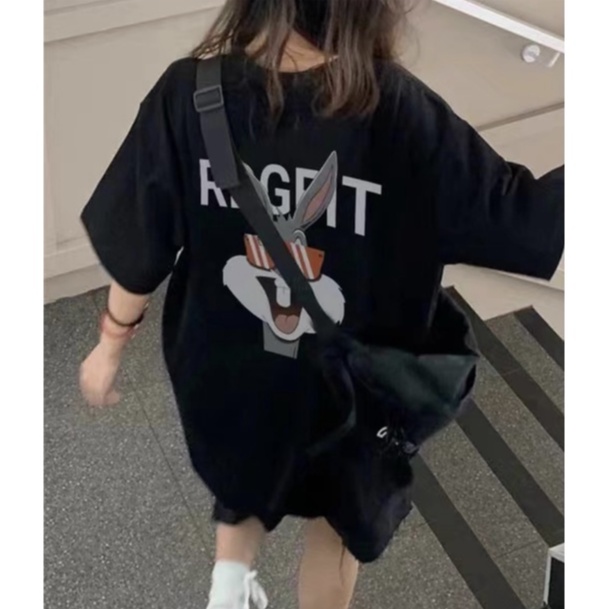 Áo Thun Ngắn Tay Dáng Rộng In Hình Thỏ Hoạt Hình Phong Cách Hàn Quốc