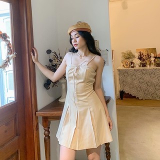 Đầm dây nude xếp ly