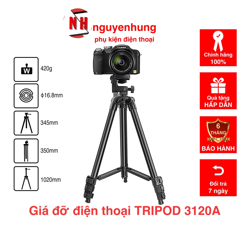 Giá đỡ điện thoại TRIPOD 3 chân 3120A - 420g
