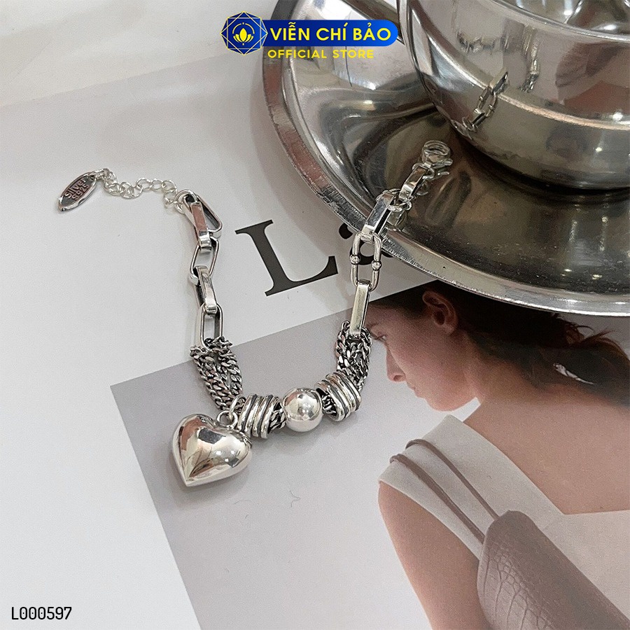 Lắc tay bạc nữ trái tim dây xích mix bi chất liệu bạc Thái 925 thời trang phụ kiện trang sức Viễn Chí Bảo L000597
