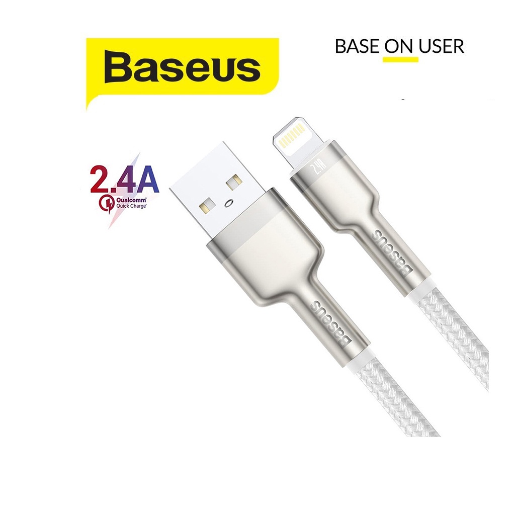 Cáp sạc 2.4A Baseus Cafule Metal chân Lightning vải dù cao cấp dài 200CM cho 12/13/14 ( Trắng )