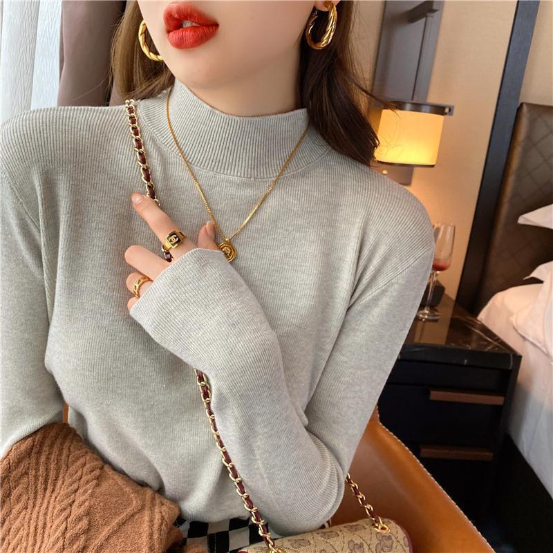 Áo Sweater Cổ Lọ Tay Dài Dáng Ôm Sáp Mềm Mại Màu Trơn Thời Trang Mùa Thu Cho Bạn Gái