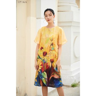 Đầm nữ thiết kế 𝐎𝐓𝐈𝐍𝐀 𝐅𝐀𝐒𝐇𝐈𝐎𝐍 đầm lụa hướng dương vàng