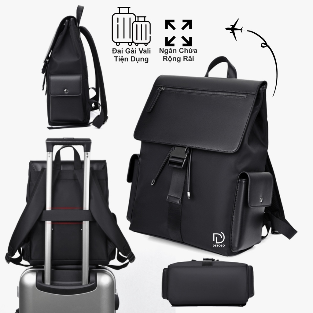 Balo Da DETOLO đựng laptop 14 15,6" công sở phong cách sang trọng