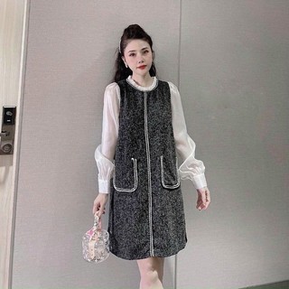 Váy dạ bầu thu đông phối tay voan 2 túi
