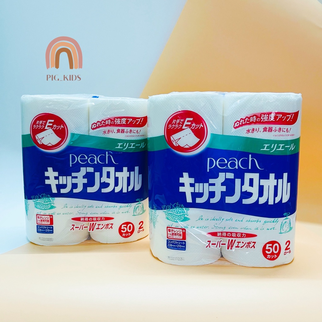 Set 2 cuộn khăn giấy lau bếp đa năng 100 tờ Peach Nội địa Nhật Bản