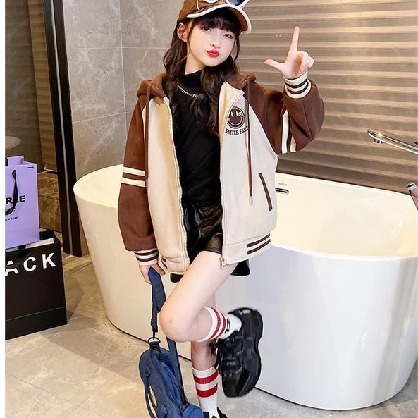 Áo Khoác cardigan Có Nón Dày Dặn Phong Cách Châu Âu Thời Trang Thu Đông Mới 2022 Cho Bé Gái 3-14 Tuổi