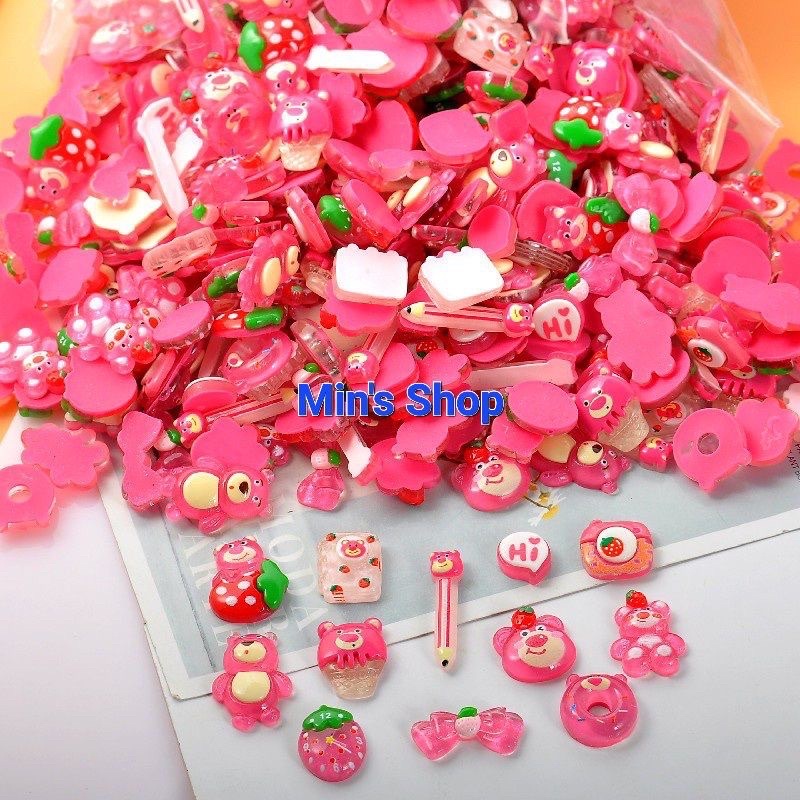 TẶNG KEO TÚI 100 CHARM/STICKER GẤU LOTSO HỒNG/NÂU LOẠI TRONG/NHÁM ĐỦ MẪU trang trí điện thoại,ốp lưng,phụ kiện,pod...
