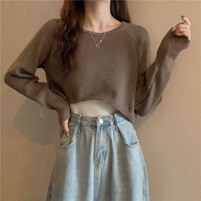 Aphrod Áo Sweater Dệt Kim Tay Dài Cổ Thuyền Dáng Rộng Đa Năng Màu Đen Cho Nữ