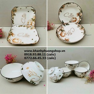 Bộ chén tô dĩa sứ Cotton cao cấp, sang trọng - bộ chén tô dĩa sứ cao cấp, sang trọng