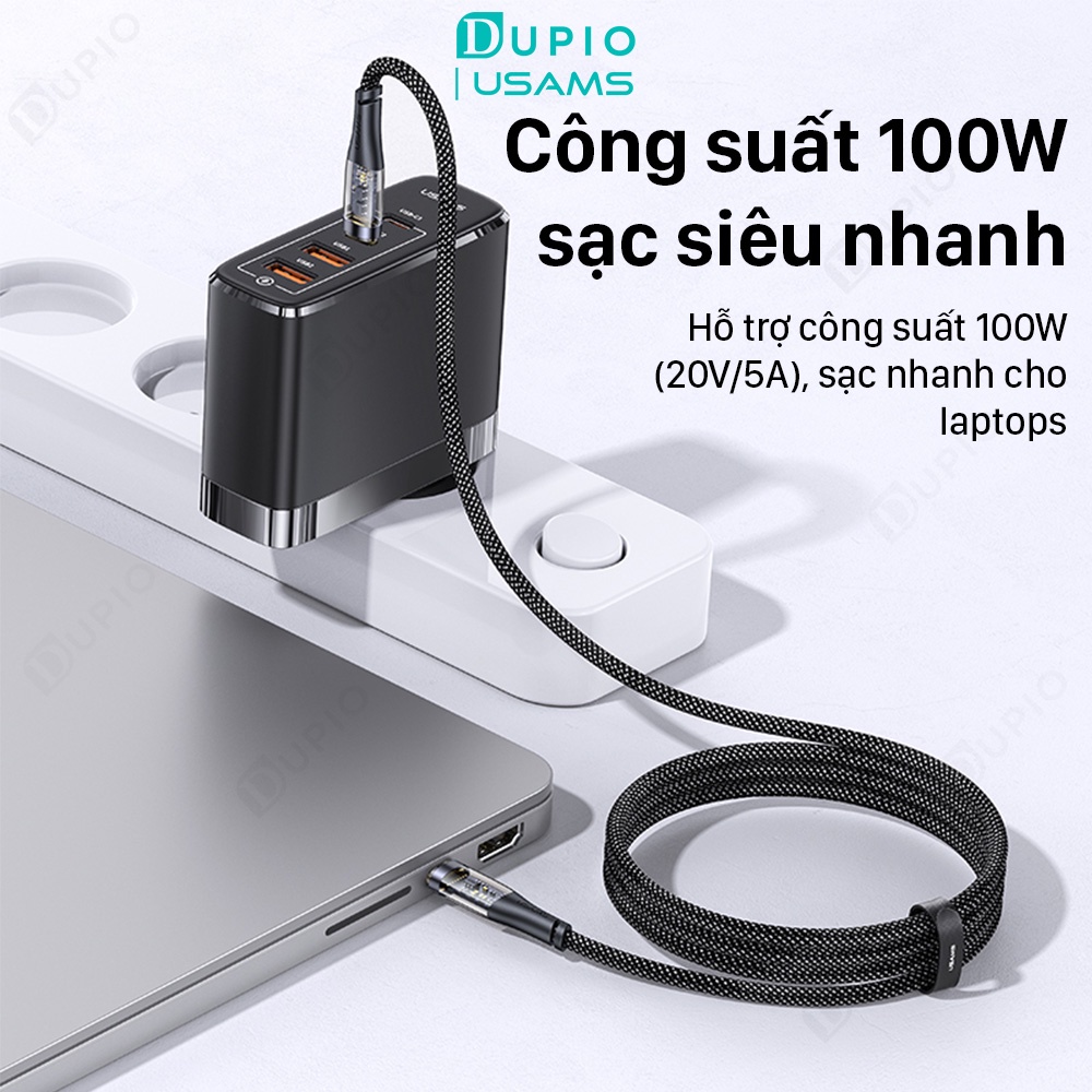 Dây cáp sạc nhanh DUPIO Usams DS10 pd 100w trong suốt giám sát dòng sạc bảo vệ thiết bị