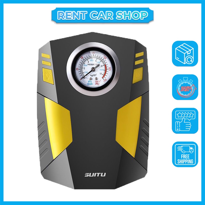 Bơm lốp ô tô, bơm lốp ô tô điện tử mini tự động ngắt Suitu, màn hình điện tử, màn hình cơ