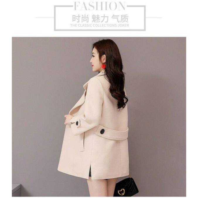 Hàng nhập - Áo khoác dạ len nữ form ngắn cổ vest 2 nút, áo blazer tay dài 2 túi trẻ trung NN0311