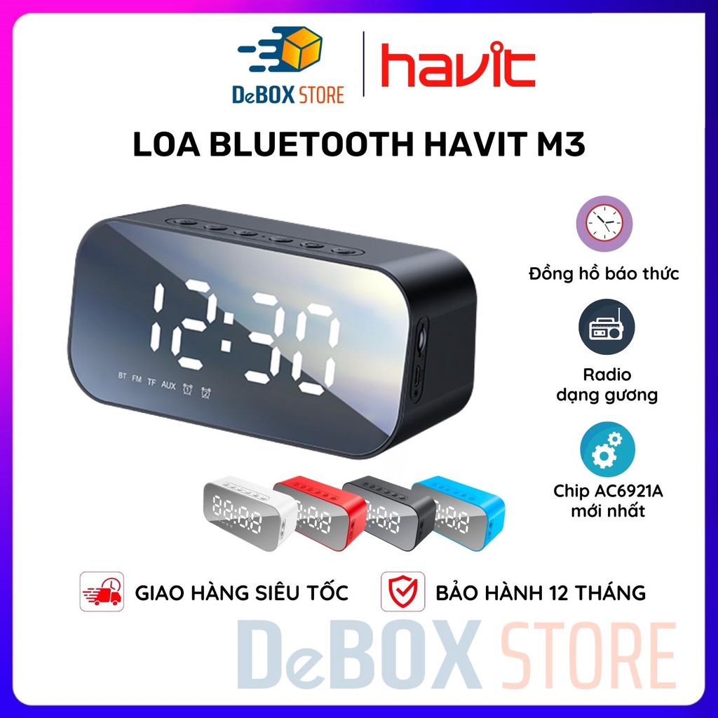 【Giao Hỏa Tốc】Loa Bluetooth HAVIT M3, Radio dạng gương, Tích hợp đồng hồ báo thức, Chip AC6921A - Chính hãng BH 12 Tháng