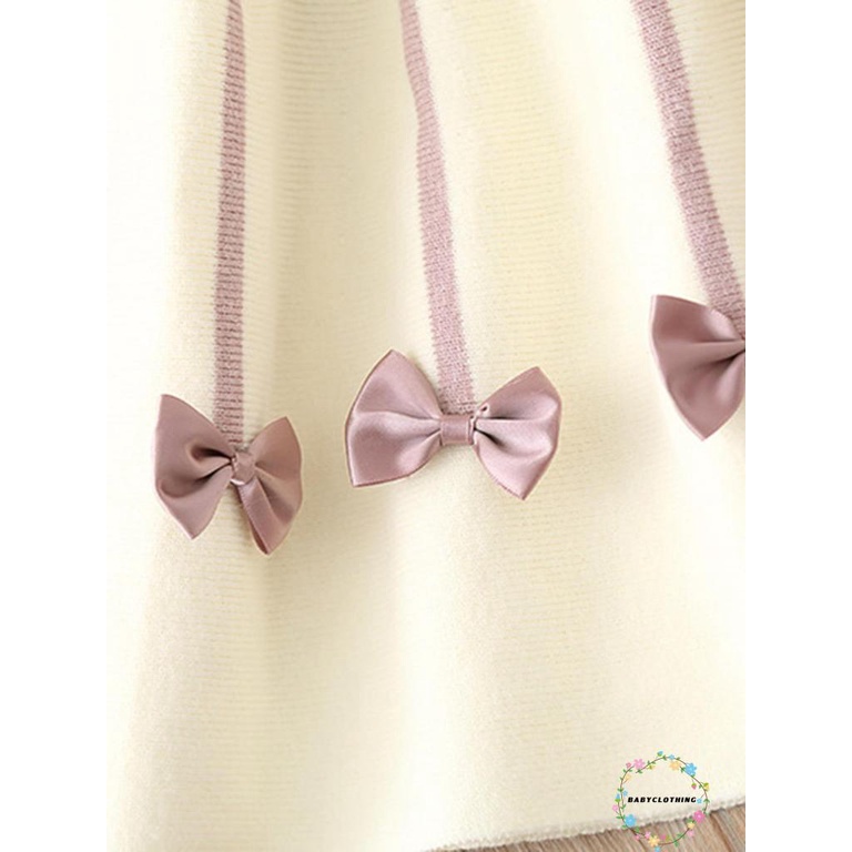 Đầm Chữ A Tay Dài Cổ Tròn Phối Nơ Thời Trang Mùa Thu Cho Bé Gái