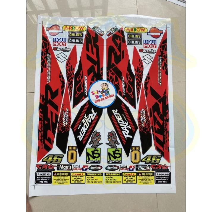 DECAL PVC 5 LỚP CHẤT LƯỢNG CAO Tem rời raider fi báo đốm đỏ đen