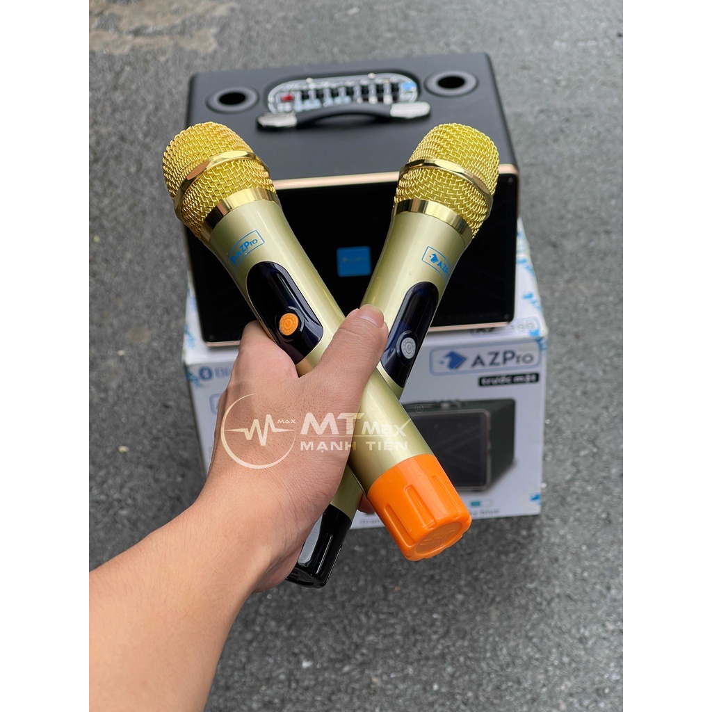 Loa di động xách tay AZPRO AZ 388 karaoke âm thanh cực chi tiết. Bass 16, 2mid và 6 chiếc loa treble kèm 2 mic không dây