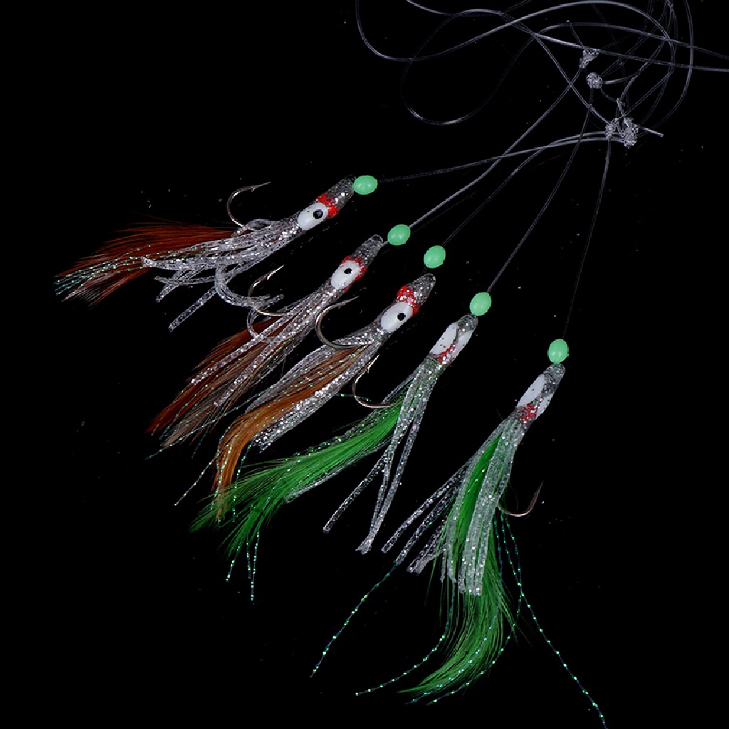 Mồi Câu Cá 5 Trong 1 Hình Bạch Tuộc Bằng Lông Vũ Phát Sáng Trong Đêm