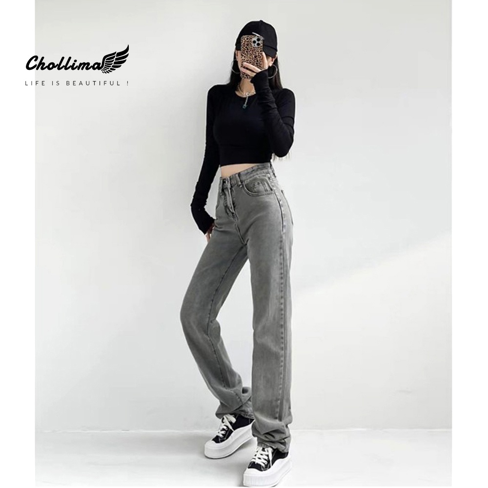 Quần jeans nữ Chollima ống rộng SIMPLE JEAN Unisex vải jean cao cấp chất đẹp QD256 thêu chữ CHOLLIMA