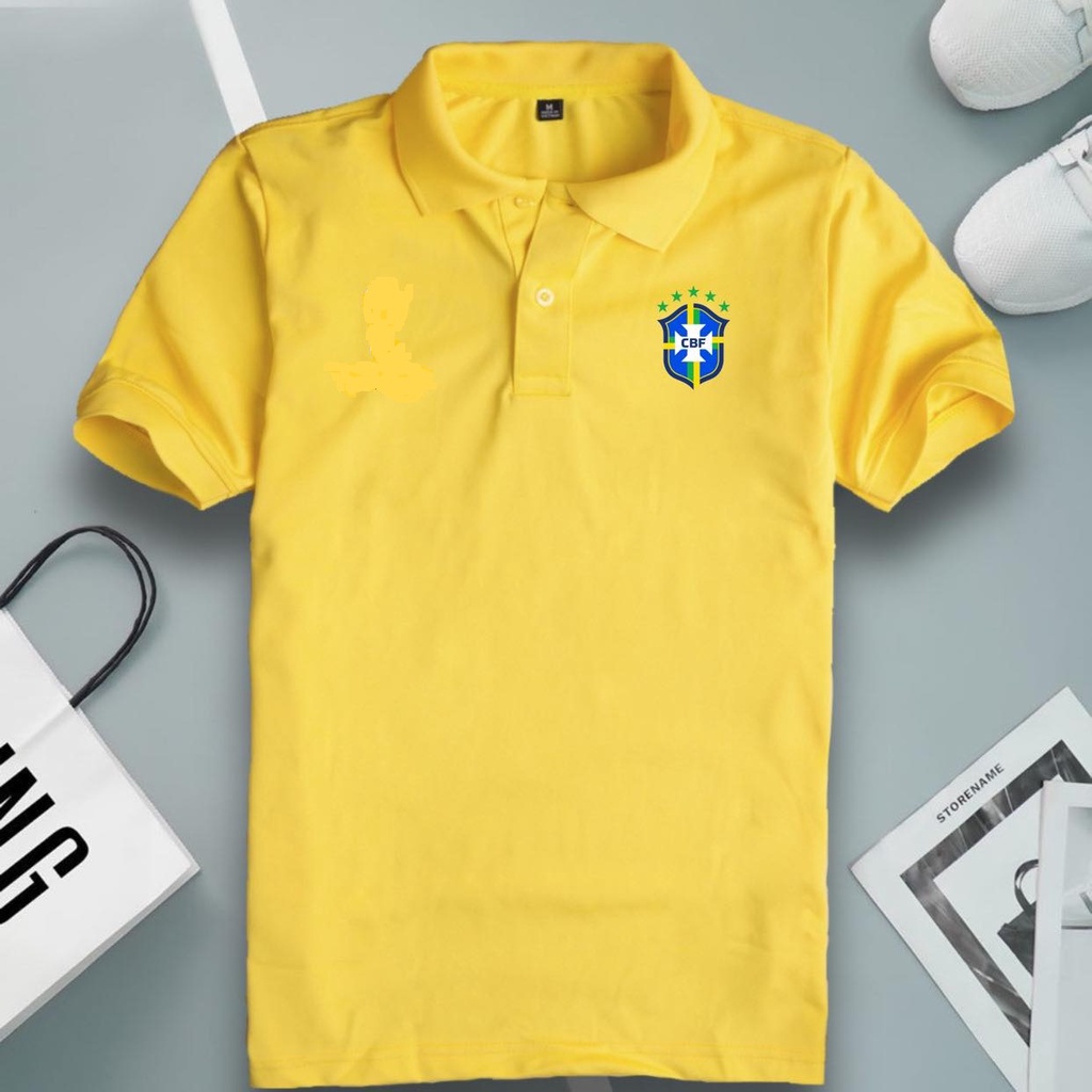 Áo Polo, áo di chuyển, vải mè co giãn 4 Chiều – Có In Logo Đội Tuyển Brazil ( Nhắn shop logo mong mu