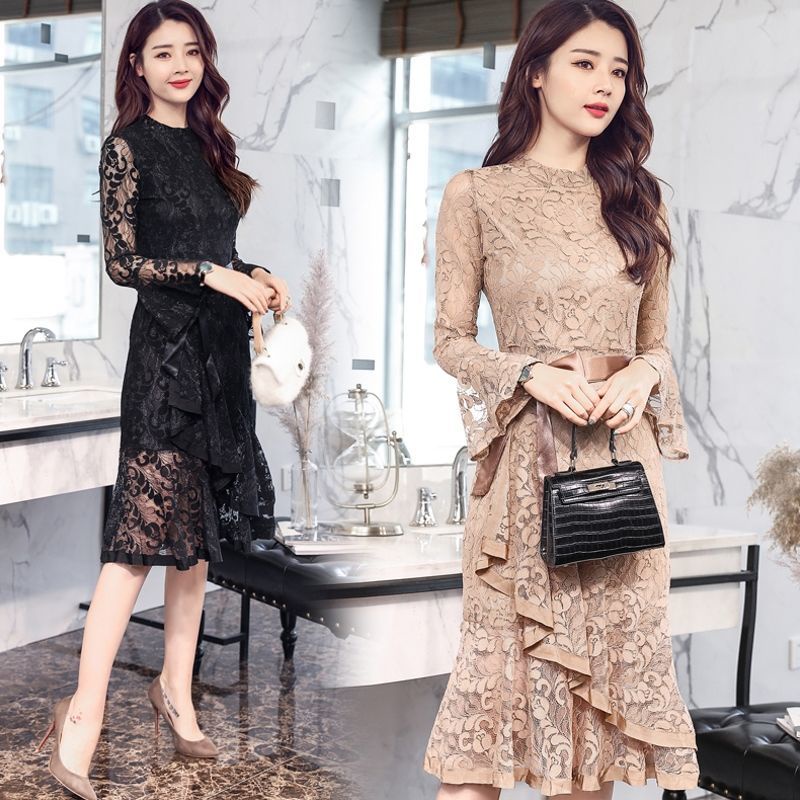 váy đi tiệc sang chảnh đầm đi tiệc sang chảnh váy đi tiệc cưới đầm body đi tiệc set dự tiệc sang chảnh Đầm Cưới Tay Dài Phối Ren Dáng Ôm Đuôi Cá Phong Cách Hàn Quốc Thời Trang Xuân Thu 2022 Mới