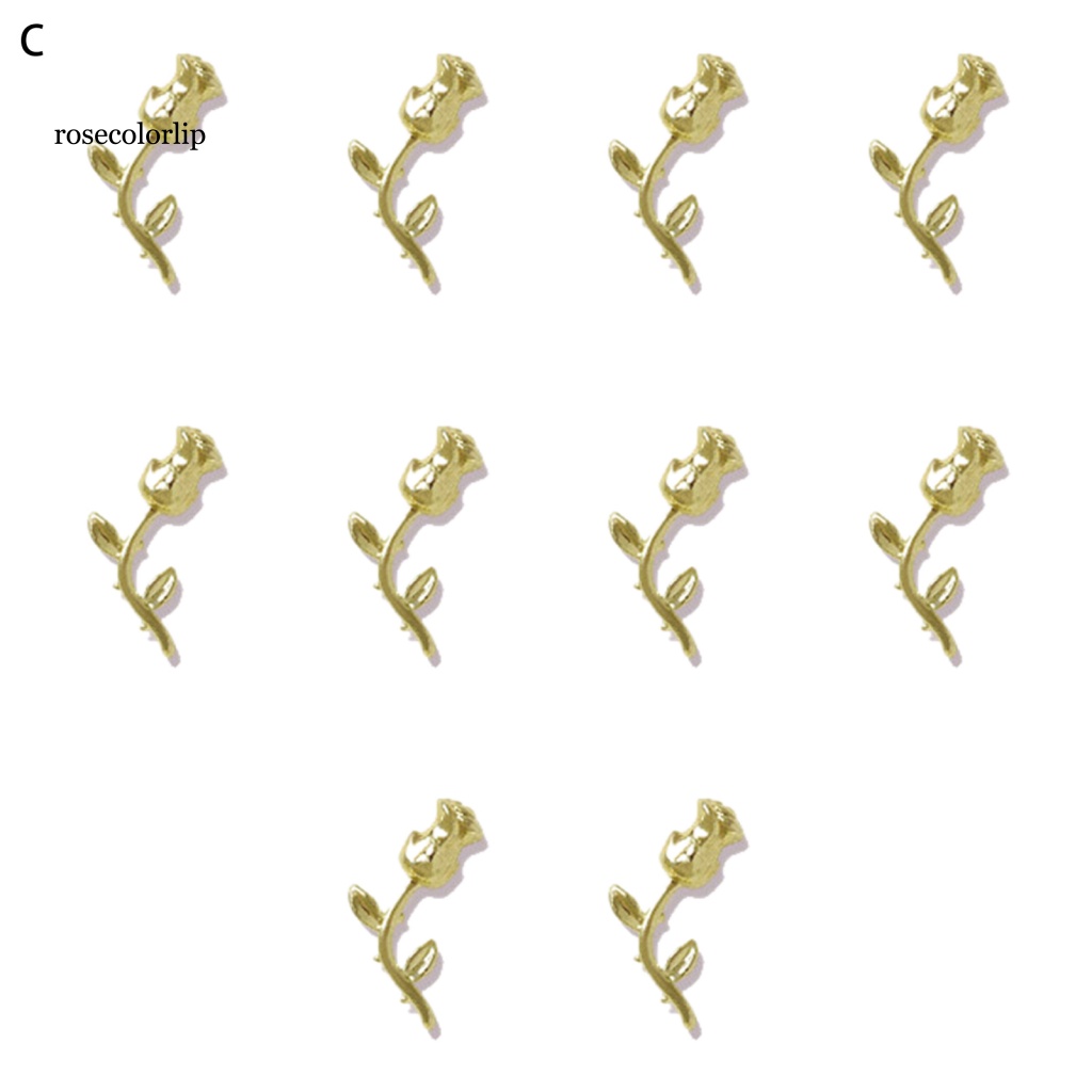 Set 10 Phụ Kiện Trang Trí Móng Tay 3D Hình Hoa Hồng Màu Sắc Tươi Sáng Lâu Trôi