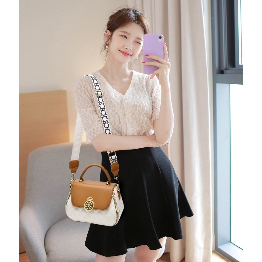 Túi Xách Đeo Vai Hình Vuông Cỡ Nhỏ Thêu Họa Tiết Đơn Giản Phong Cách Hàn Quốc Thời Trang Cho Nữ
