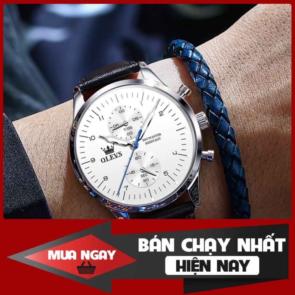 OLEVS 2880 Đồng hồ nam chính hãng Dây da có chức năng Lịch chống nước phát sáng Mặt số