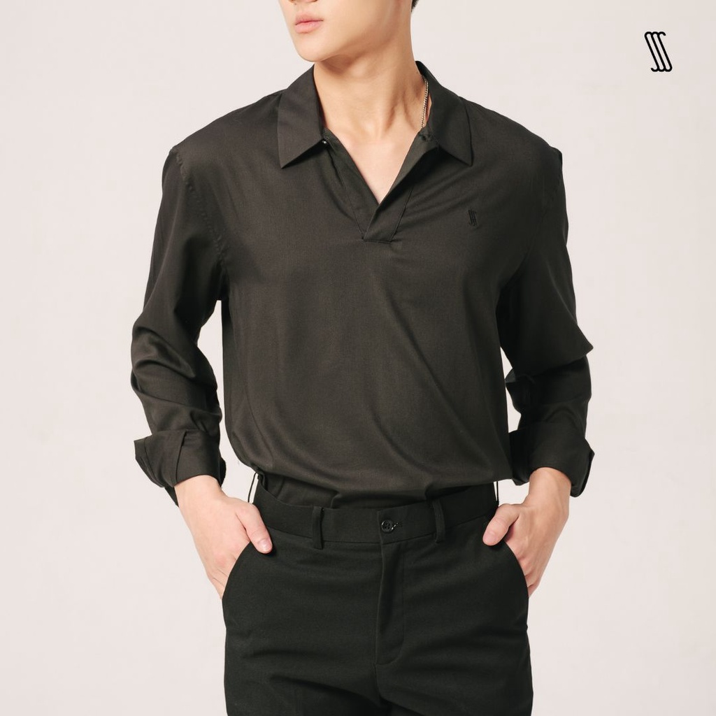 Áo sơ mi nam dài tay SSSTUTTER áo cổ v bổ trụ không cúc hàn quốc RELAX SHIRT