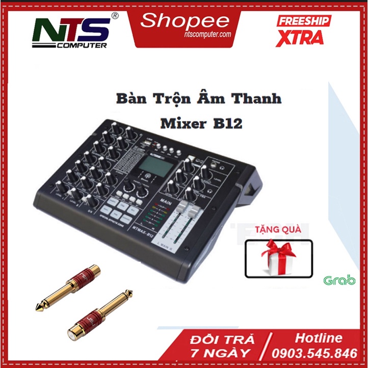 Bàn trộn âm thanh Mixer MTMax B12 - 4 kênh (3 mono, 1 stereo) - Có hiệu ứng âm thanh như sound card - 24 hiệu ứng vang