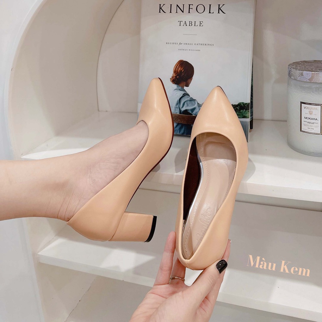 Giày Cao Gót Trơn mũi nhọn cao 5P chất da mờ lì Giày Bánh Bèo mã THO2