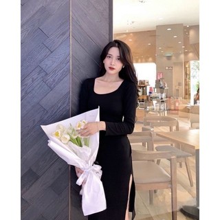 ĐẦM BODY ĐEN CỔ U XẺ ĐÙI